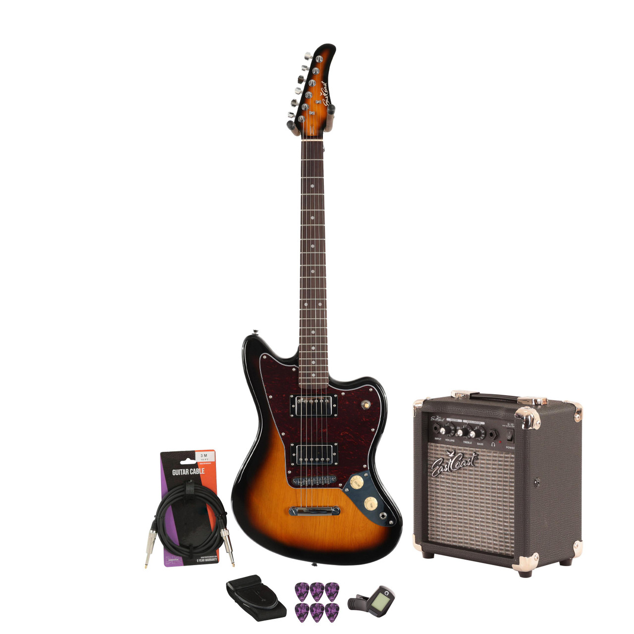 Eastcoast JG Two Tone Sunburst 10w Amp Guitar Bundle Eastcoast JG Two Tone Sunburst 10w Amp Guitar Bundle