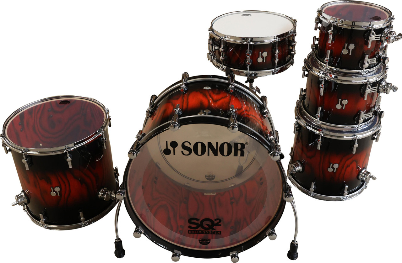 Sonor SQ2 22x15, 10x8, 12x9, 14x14, 16x16, 14x6.5 Fiery Red with Black Burst