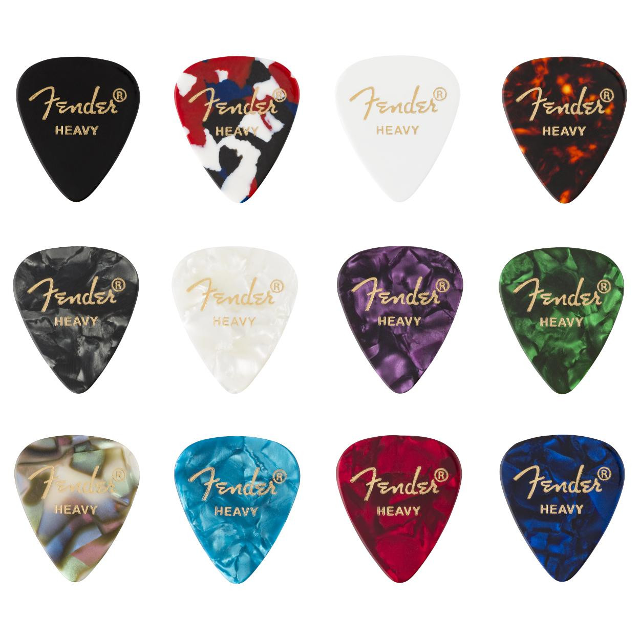 Fender 351 Shape, Celluloid Medley, Heavy Guitar Picks (Pack of 12)
