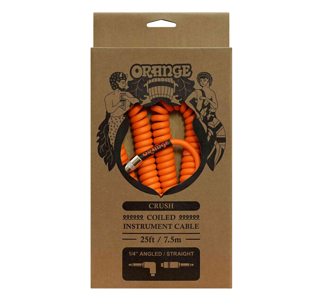 Orange Crush 7.5m Coiled Cable Angled to Straight