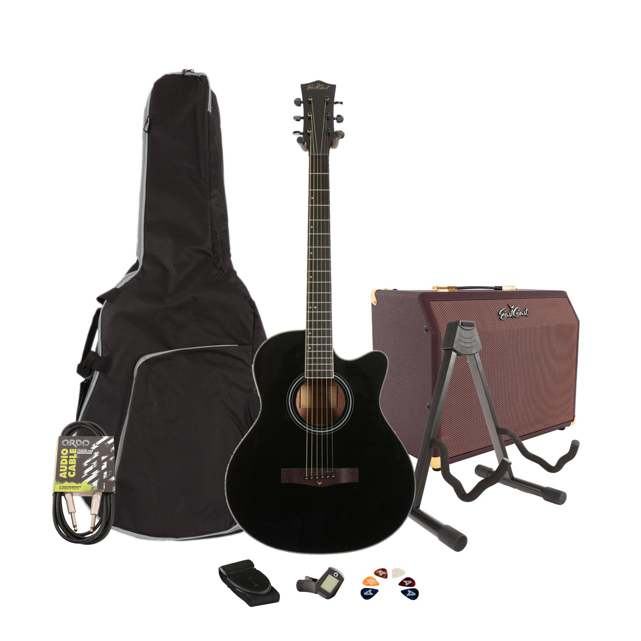 EastCoast G1CE Grand Auditorium Electro-Acoustic Guitar in Gloss Black Starter Pack With Amp EastCoast G1CE Grand Auditorium Electro-Acoustic Guitar in Gloss Black Starter Pack With Amp
