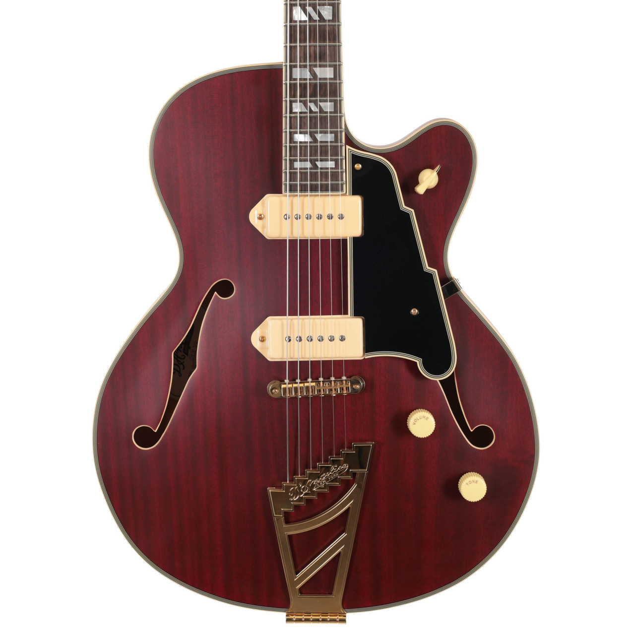 Second Hand D'Angelico Deluxe 59 Semi-Hollow Electric Guitar In Transparent Wine #033 Second Hand D'Angelico Deluxe 59 Semi-Hollow Electric Guitar In Transparent Wine #033