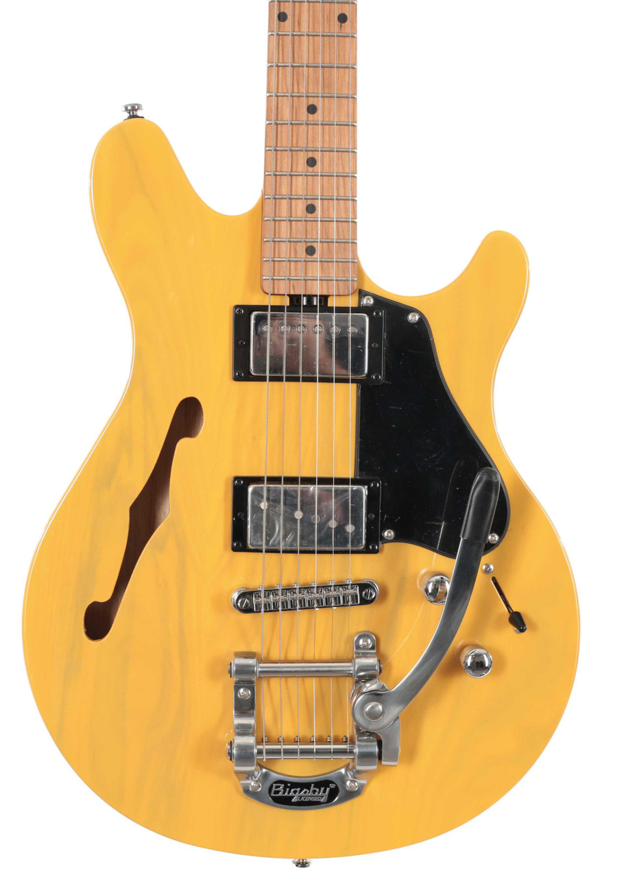 B Stock : Sterling by Music Man Valentine Chambered Bigsby Semi-Hollow Electric Guitar in Butterscotch - 002 B Stock : Sterling by Music Man Valentine Chambered Bigsby Semi-Hollow Electric Guitar in Butterscotch - 002
