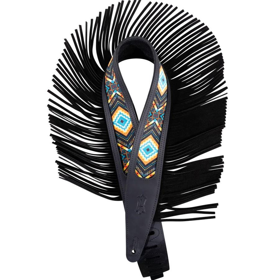 Levys Crazy Horse Leather Strap with Fringe Black Guitar Strap Levys Crazy Horse Leather Strap with Fringe Black Guitar Strap