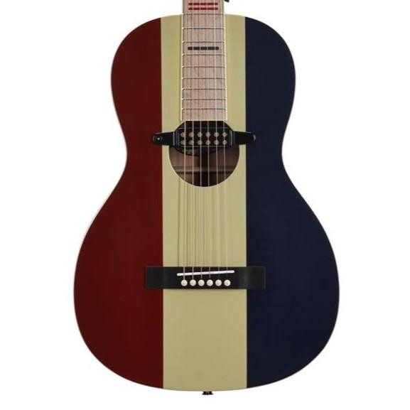 Recording King Dirty 30s Single 0 Parlour Electro Acoustic Guitar in Red, White & Blue Recording King Dirty 30s Single 0 Parlour Electro Acoustic Guitar in Red, White & Blue