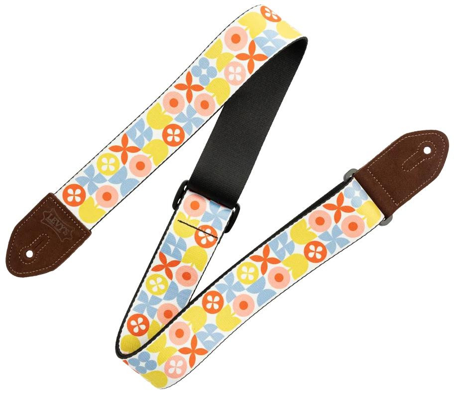 Levys Mid Century Modern Pink Green and Red Retro Flower Guitar Strap Levys Mid Century Modern Pink Green and Red Retro Flower Guitar Strap