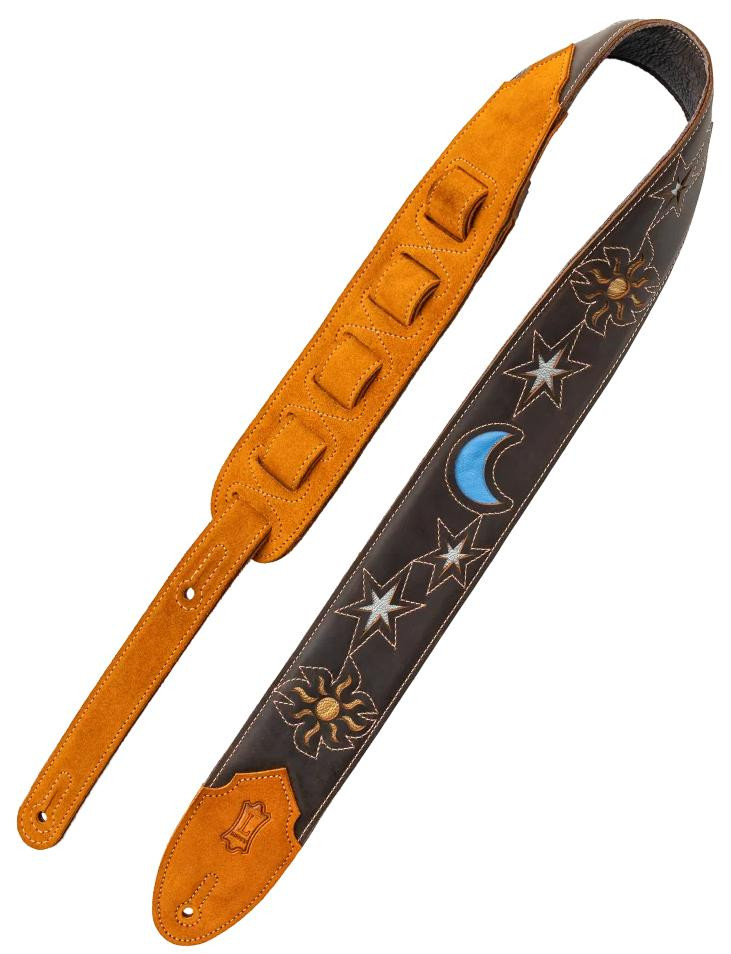 Levys Sunbird Multi Layer Leather Dark Brown Sun and Moon Guitar Strap Levys Sunbird Multi Layer Leather Dark Brown Sun and Moon Guitar Strap
