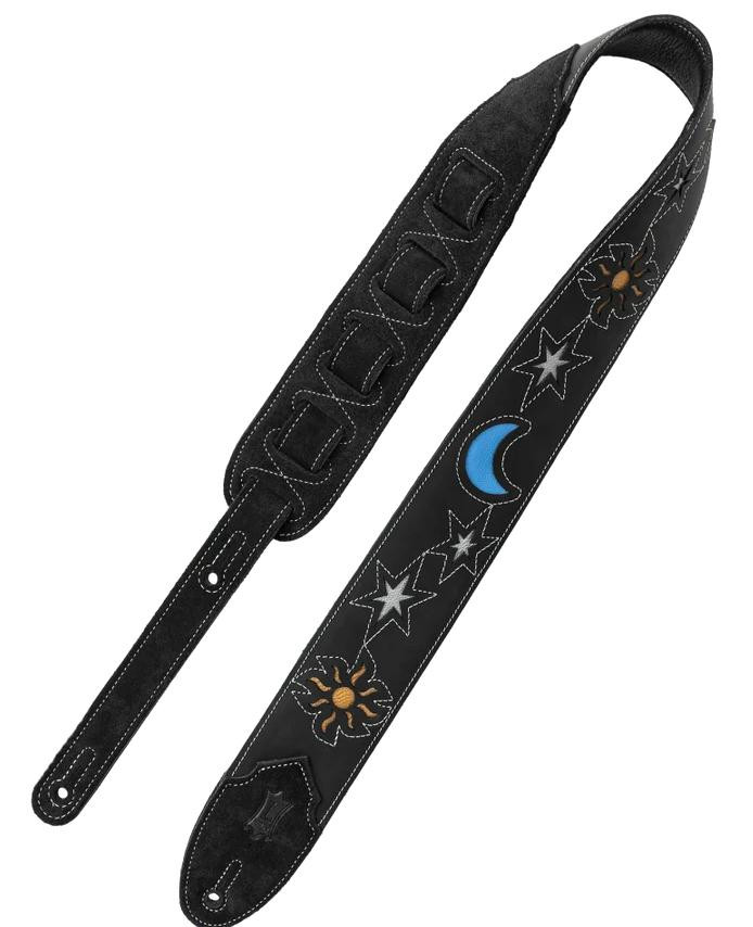 Levys Sunbird Multi Layer Leather Black Sun and Moon Guitar Strap Levys Sunbird Multi Layer Leather Black Sun and Moon Guitar Strap