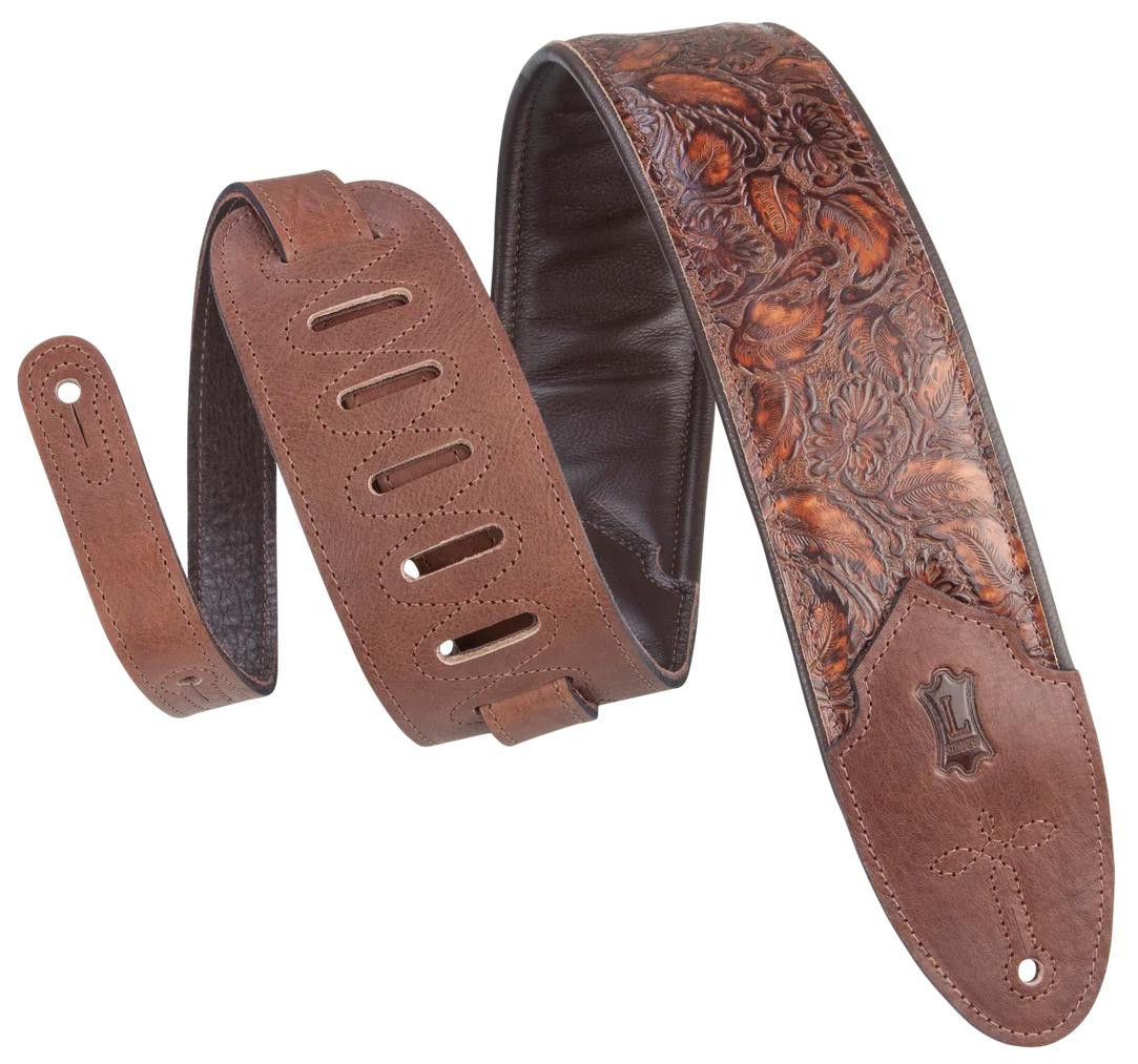 Levys Sundance Embossed Leather 2 Ply Garment Back 3 Inch Geranium Whiskey Guitar Strap Levys Sundance Embossed Leather 2 Ply Garment Back 3 Inch Geranium Whiskey Guitar Strap