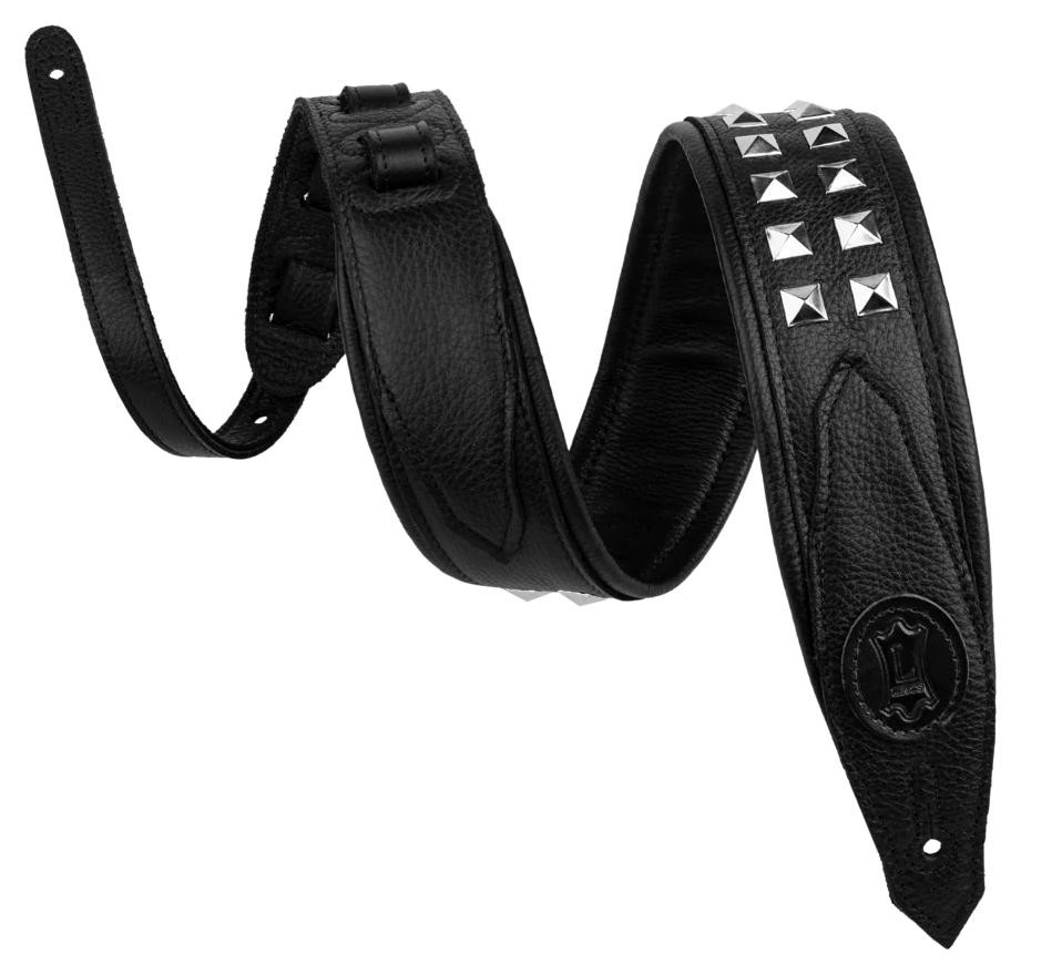 Levys Rebel Premium Garment Leather Black w Silver Studs Guitar Strap