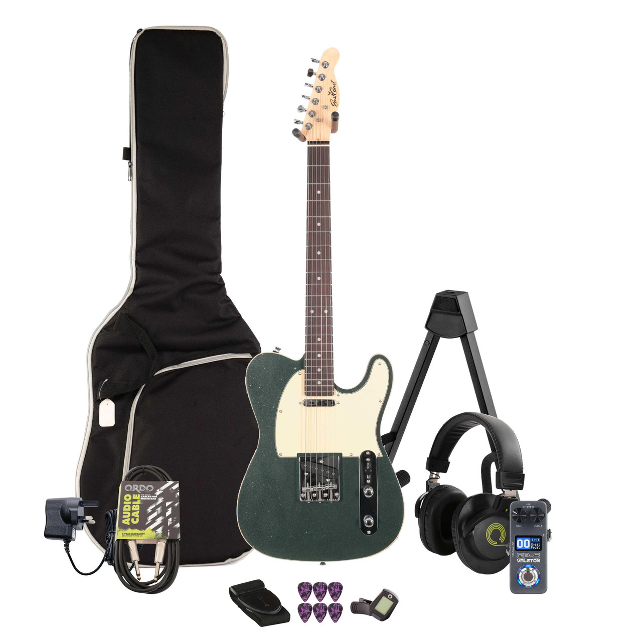 EastCoast T62 Electric Guitar in Starry Night Sparkle Multi-FX & Modelling Bundle with Accessories