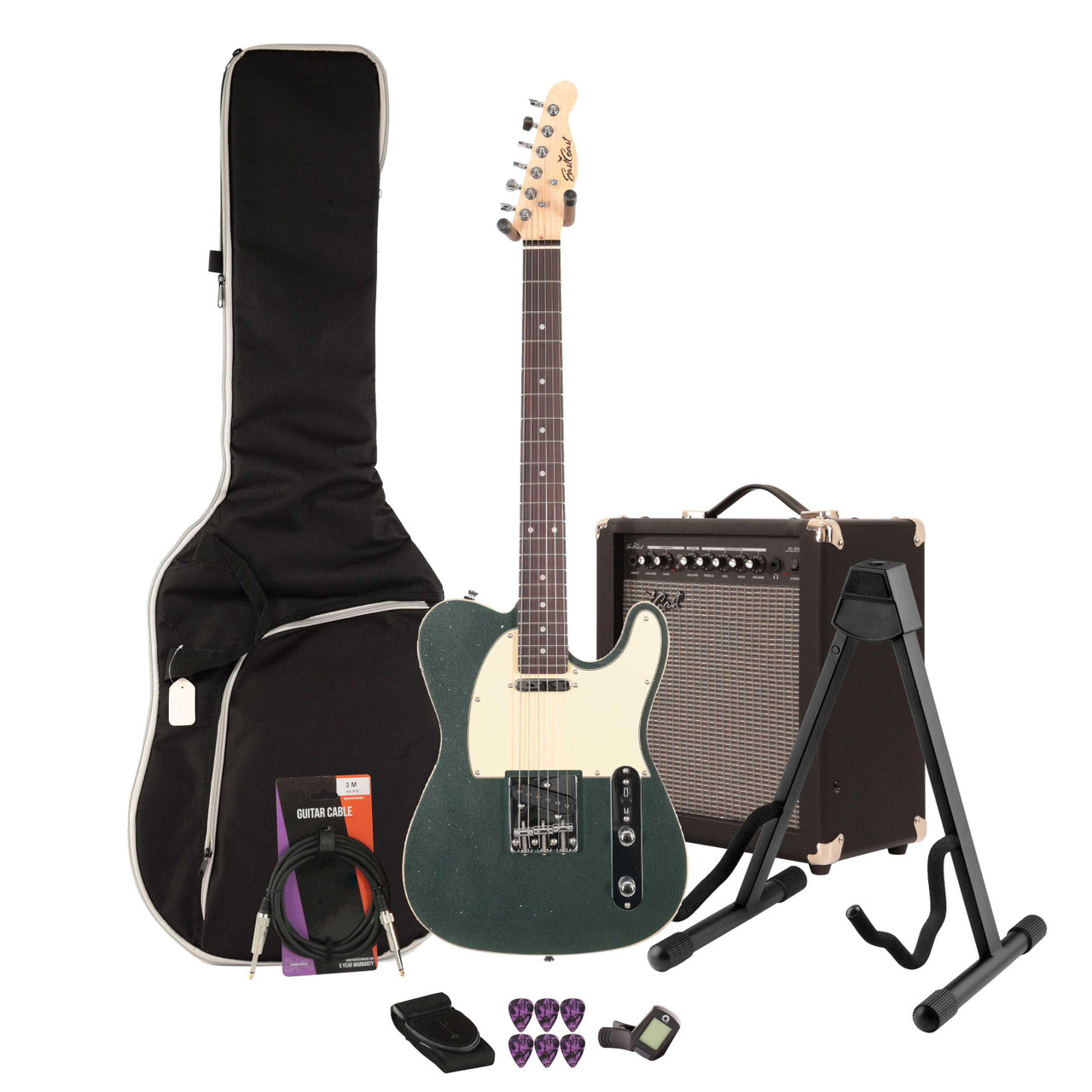 EastCoast T62 Electric Guitar Starter Pack in Starry Night Sparkle with 35W Amp & Accessories