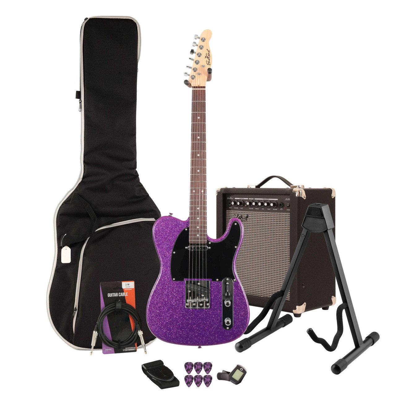 EastCoast T1 Electric Guitar Starter Pack in Orchid Sparkle with 35W Amp & Accessories