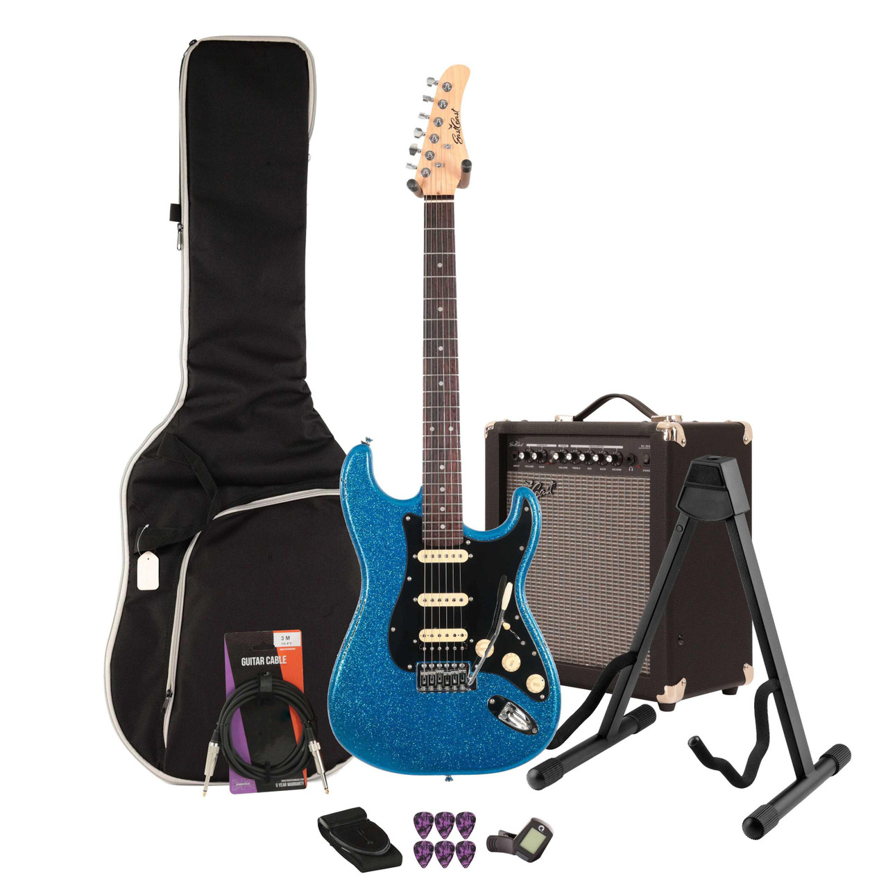 EastCoast ST2 Electric Guitar Starter Pack in Cerulean Sparkle with 35W Amp & Accessories
