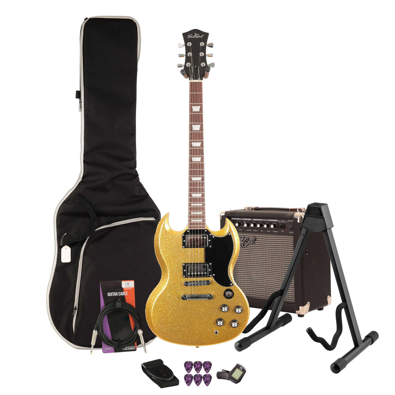 Eastcoast GS61S Electric Guitar Starter Pack in Midas Sparkle with 15W Amp & Accessories