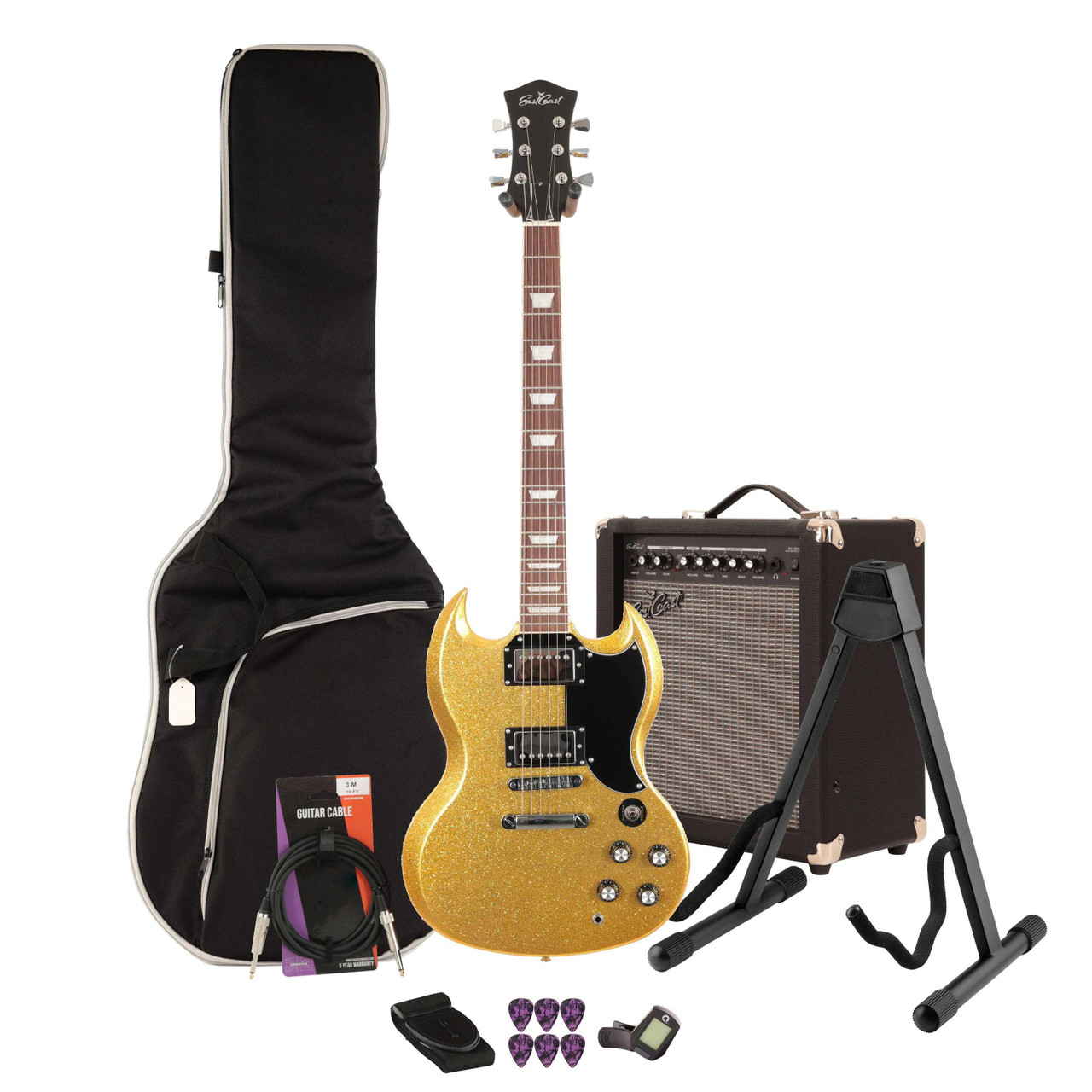 Eastcoast GS61S Electric Guitar Starter Pack in Midas Sparkle with 35W Amp & Accessories
