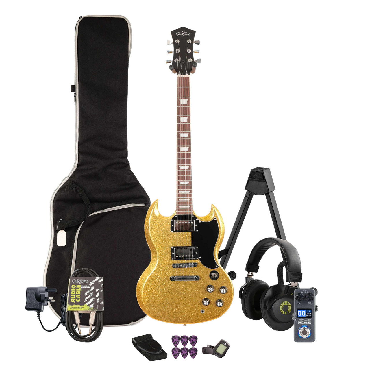 EastCoast GS61S Electric Guitar in Midas Sparkle Multi-FX & Modelling Bundle with Accessories