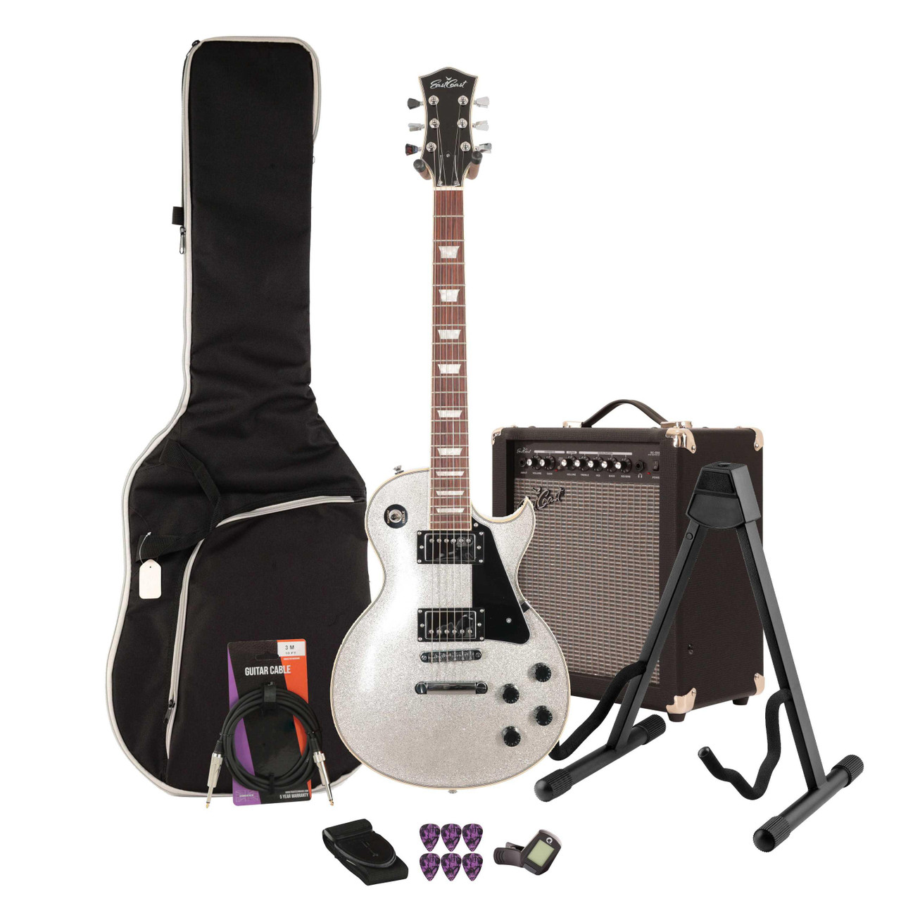 Eastcoast L1 Electric Guitar Starter Pack in Lunar Dust Sparkle with 35W Amp & Accessories