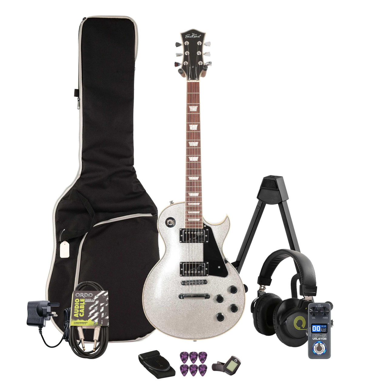 EastCoast L1 Electric Guitar in Lunar Dust Sparkle Multi-FX & Modelling Bundle with Accessories