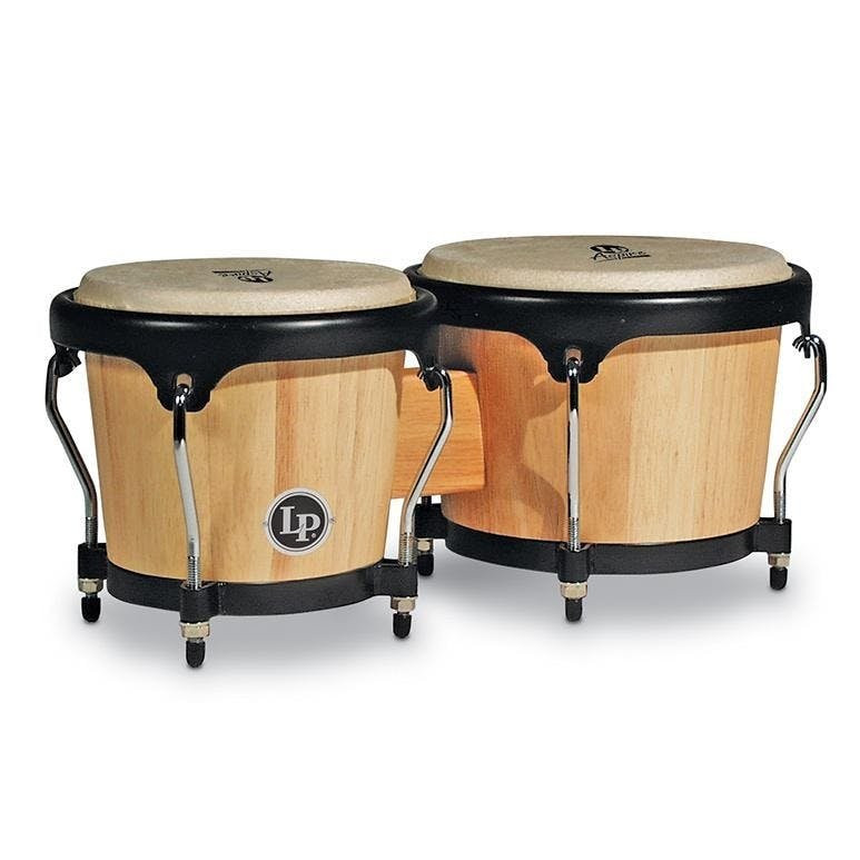 LP Aspire Wood Bongos Natural Wood with Black Hardware LP Aspire Wood Bongos Natural Wood with Black Hardware