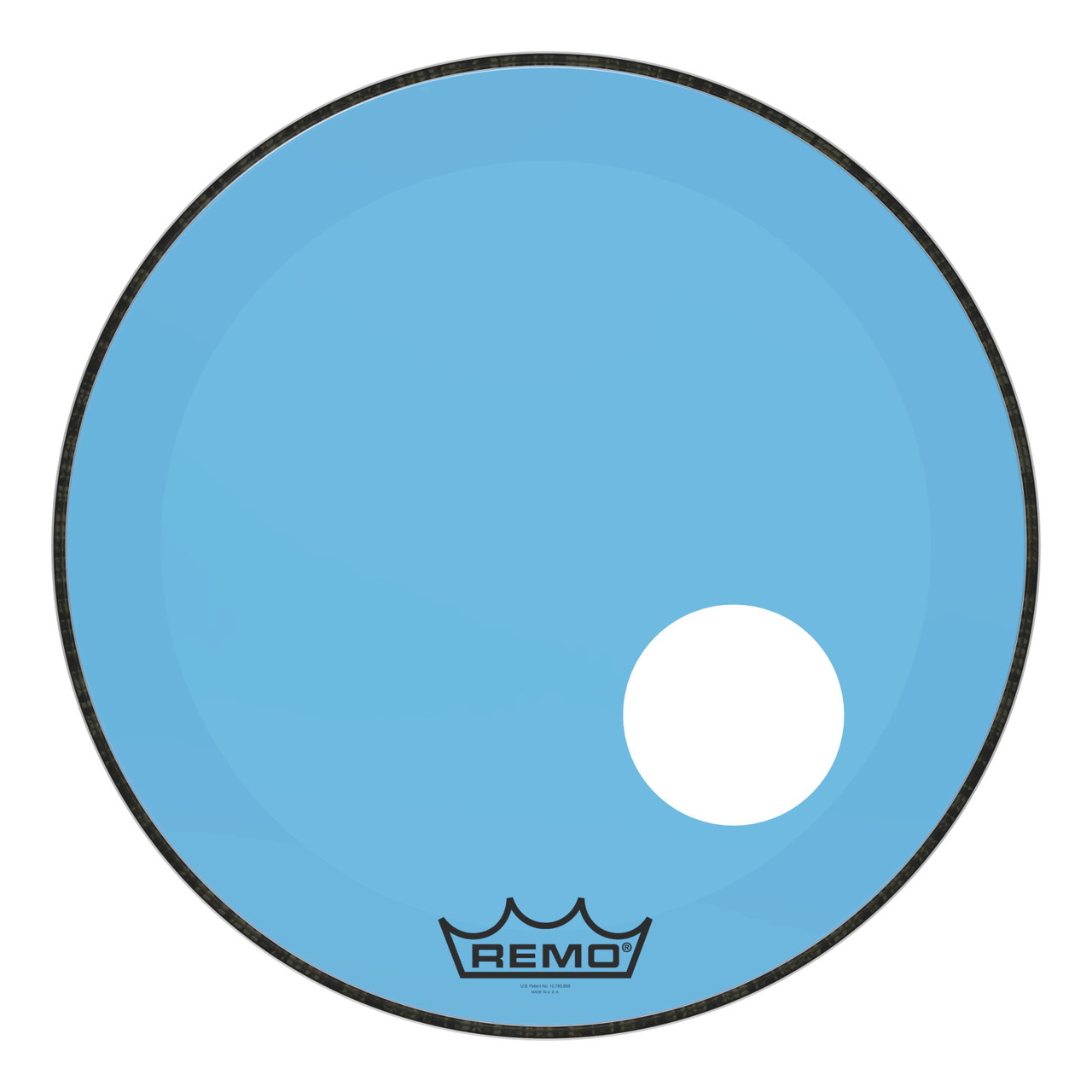 Remo Powerstroke 3 Colortone Bass Drum Head - Blue - 22" - with 5" Offset Hole Remo Powerstroke 3 Colortone Bass Drum Head - Blue - 22" - with 5" Offset Hole
