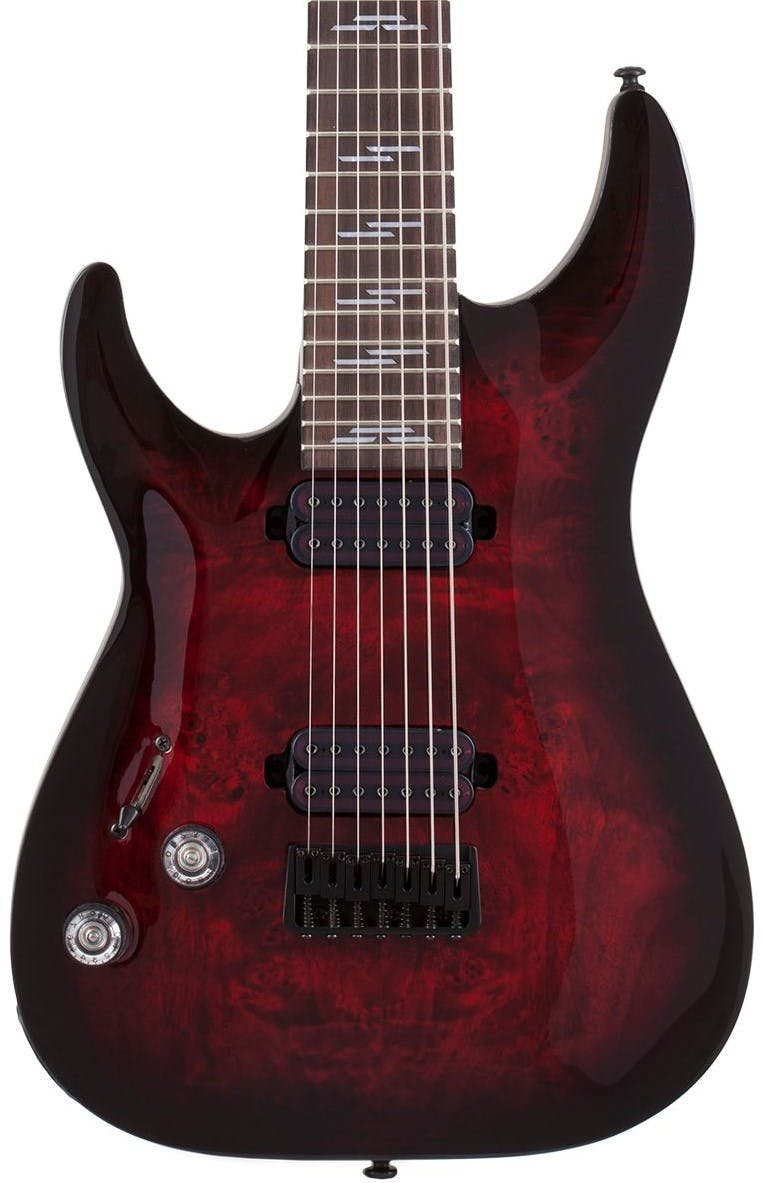 Schecter Omen Elite 7 Left Handed in Black Cherry Burst