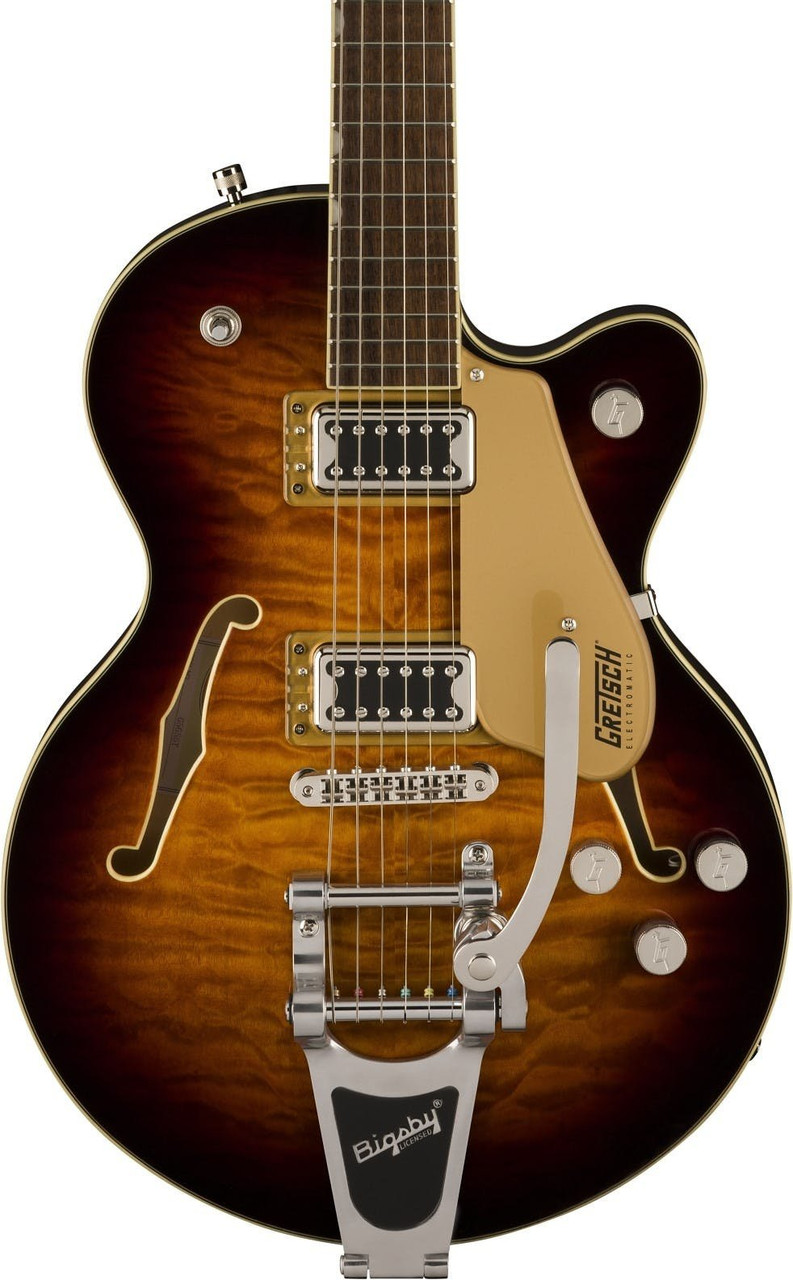 Gretsch G5655T QM Electromatic Center Block Jr. Single Cut Semi-Hollow Electric Guitar in Sweet Tea Gretsch G5655T QM Electromatic Center Block Jr. Single Cut Semi-Hollow Electric Guitar in Sweet Tea
