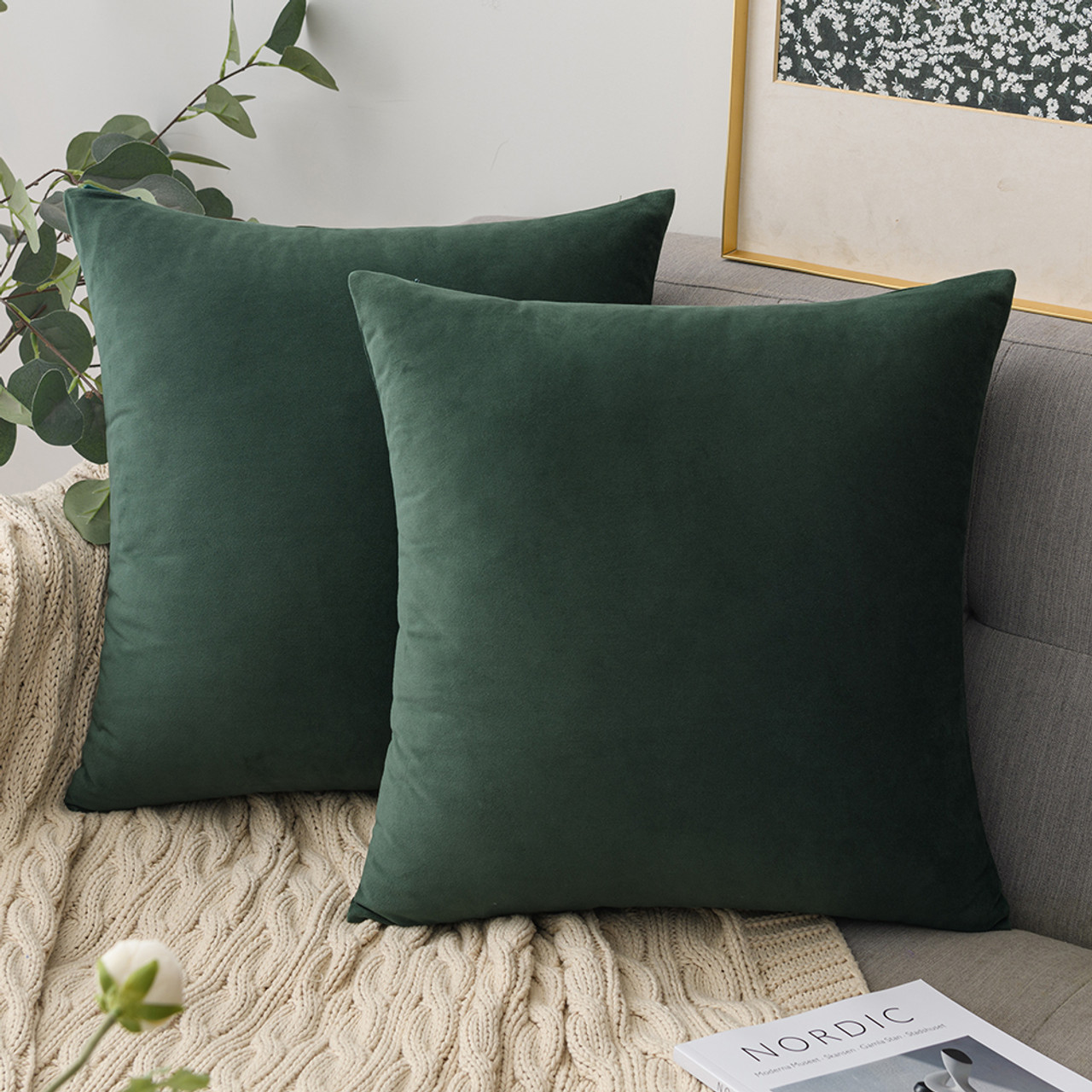 Green Velvet Cushion, 45 x 45 cm in 2023