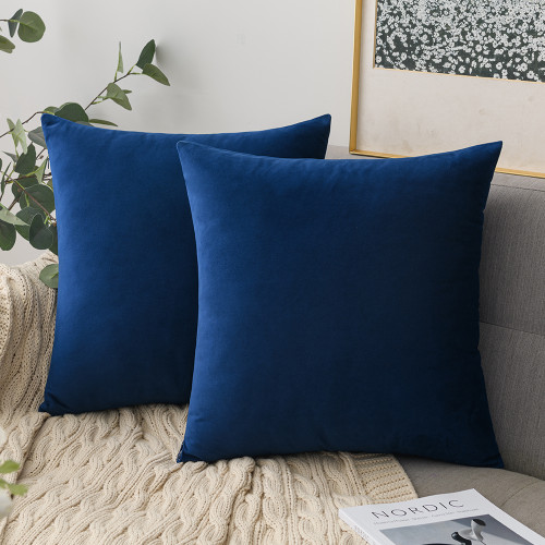 Navy Blue Velvet Cushion Covers with Included Cushion Inserts - 45x45 cm (4pc Set - 2 Cushion Inserts, 2 Cushion Covers)