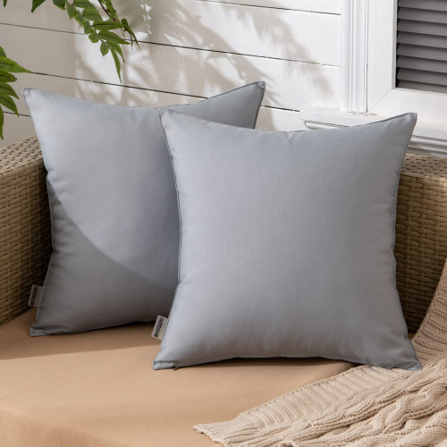 Grey Waterproof Garden Cushion Covers with Included Cushion Inserts - 45x45 cm (4pc Set - 2 Cushion Inserts, 2 Cushion Covers)
