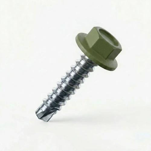 RAL 6003 Olive Green - 25mm x 5.5mm Coloured Hex Head Self Drilling Tek Bolts - BZP