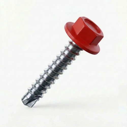 Red tek screws - RAL 3020 Traffic Red - 38mm x 5.5mm Coloured Hex Head Self Drilling Tek Bolts - BZP