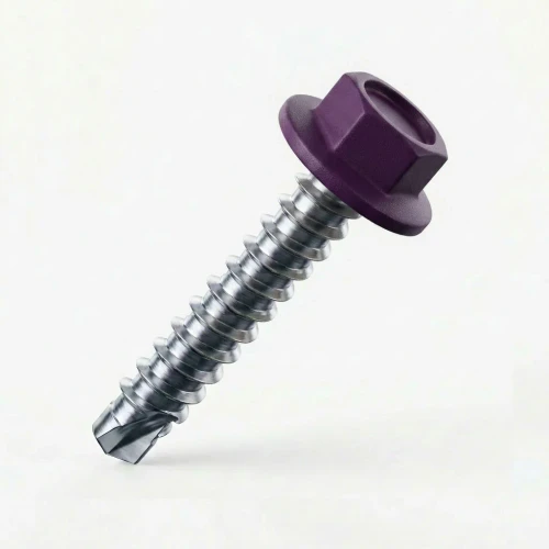 Deep purple screws - RAL 4007 Violet Purple - 38mm x 5.5mm Coloured Hex Head Self Drilling Tek Bolts - BZP