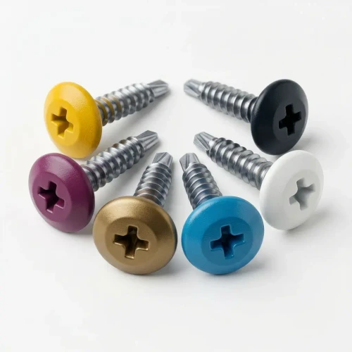 A group of 25mm x 4.2mm Coloured Wafer Head Self-Drilling Screws - RAL Powder-Coated BZP Steel