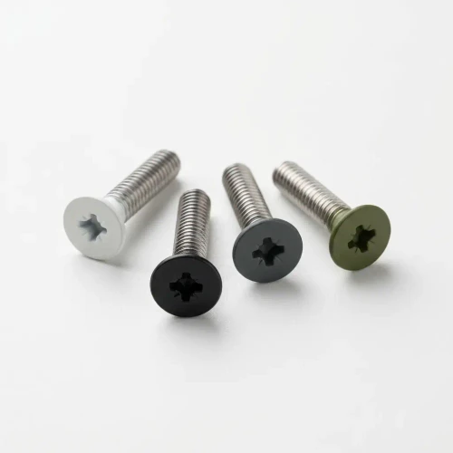 A selection of M4 x 40mm Coloured Countersunk Machine Screws - RAL Powder-Coated BZP Steel with painted screw heads.