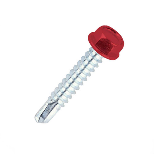 32mm x 5.5mm Coloured Hex Head Tek Bolt - BZP Steel powder coated to traffic red RAL3020