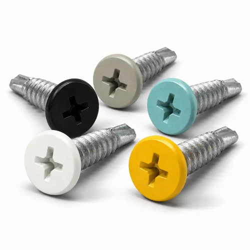 A selection of coloured 26mm x 5.5mm Painted Pancake Head Low Profile Screws - Carbon Steel