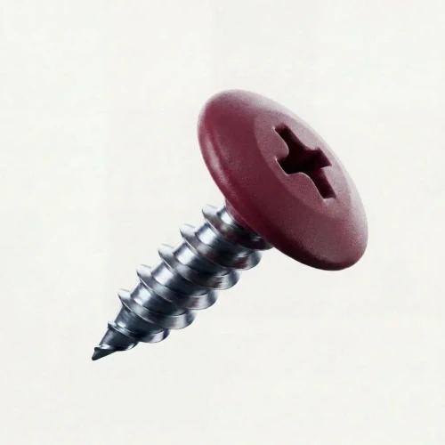 RAL 3004 Purple Red - 19mm x 4.2mm Painted Wafer Head Self Tapping Screws - BZP Steel with a powder coated purple red coloured screw head