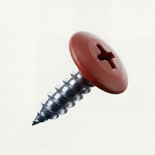 RAL 3009 Oxide Red - 19mm x 4.2mm Painted Wafer Head Self Tapping Screws - BZP Steel with powder coated brown red coloured screw head