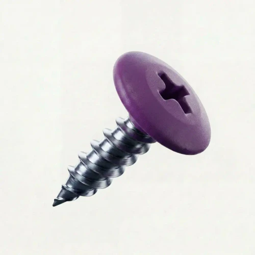 RAL 4007 Violet Purple - 19mm x 4.2mm Painted Wafer Head Self Tapping Screws - BZP Steel with violet purple coloured screw head.
