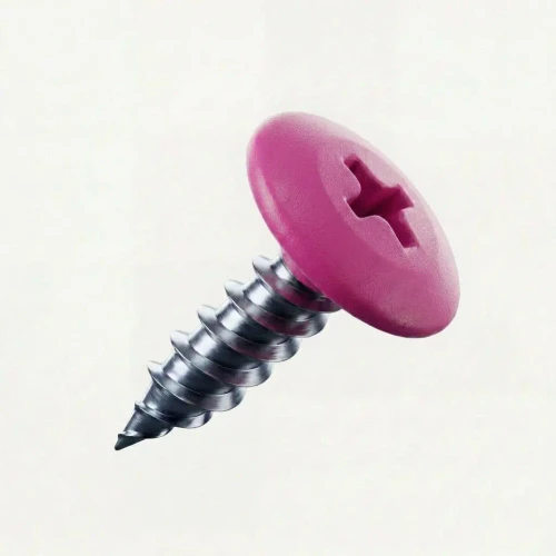RAL 4010 Telemagenta - 19mm x 4.2mm Painted Wafer Head Self Tapping Screws - BZP Steel with vivid magenta pink coloured screw head.