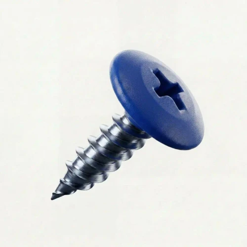RAL 5013 Cobalt Blue - 19mm x 4.2mm Painted Wafer Head Self Tapping Screws - BZP Steel with pastel blue coloured screw head
