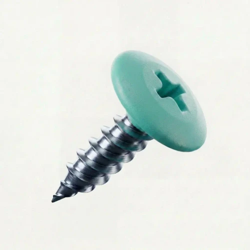 RAL 6027 Light Green - 19mm x 4.2mm Painted Wafer Head Self Tapping Screws - BZP Steel with a light green coloured screw head.