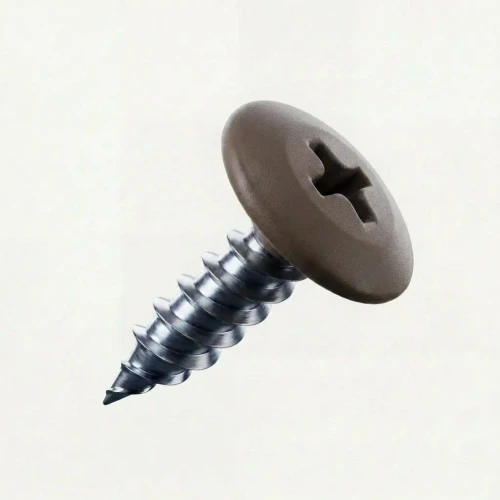 RAL 8019 Grey Brown - 19mm x 4.2mm Painted Wafer Head Self Tapping Screws - BZP Steel with Brown coloured screw head.