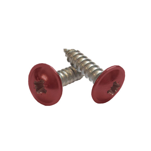 RAL 3002 Carmine Red - 25mm x 4.2mm Painted Wafer Head Self Tapping Screws - BZP Steel with red coloured screw head