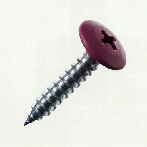 RAL 3004 Purple Red - 25mm x 4.2mm Painted Wafer Head Self Tapping Screws - BZP Steel with red purple coloured screw head