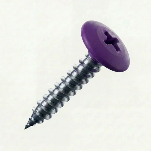 RAL 4006 Traffic Purple - 25mm x 4.2mm Painted Wafer Head Self Tapping Screws - BZP Steel with purple coloured screw head