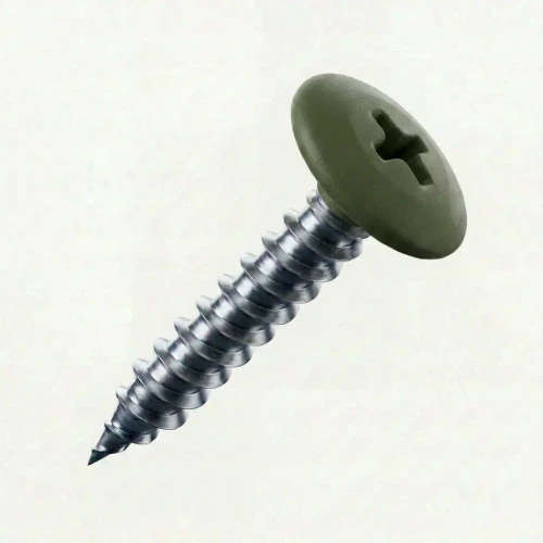 RAL 6003 Olive Green - 25mm x 4.2mm Painted Wafer Head Self Tapping Screws - BZP Steel with green coloured screw head