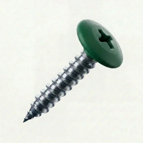 RAL 6005 Moss Green - 25mm x 4.2mm Painted Wafer Head Self Tapping Screws - BZP Steel with green coloured screw head