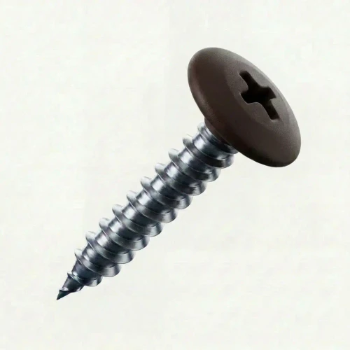 RAL 8019 Grey Brown - 25mm x 4.2mm Painted Wafer Head Self Tapping Screws - BZP Steel with brown coloured screw head.